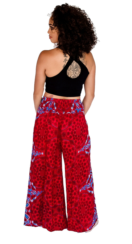 Flower Design Open Leg Pants in Red-The High Thai-The High Thai-Yoga Pants-Harem Pants-Hippie Clothing-San Diego