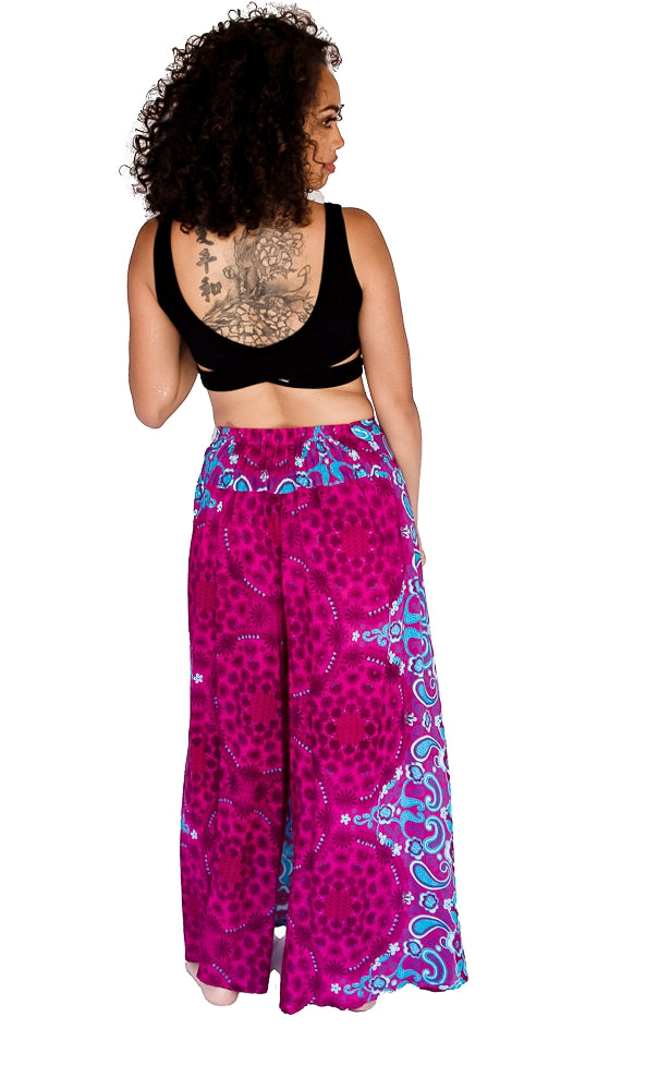 Flower Design Open Leg Pants in Pink-The High Thai-The High Thai-Yoga Pants-Harem Pants-Hippie Clothing-San Diego