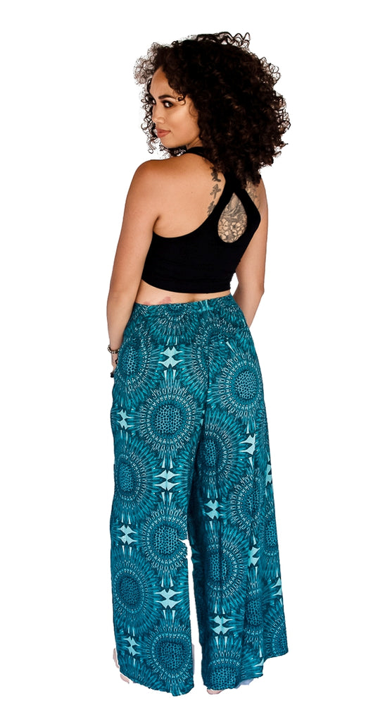 Open Leg Pants in Mandala Turquoise-The High Thai-The High Thai-Yoga Pants-Harem Pants-Hippie Clothing-San Diego