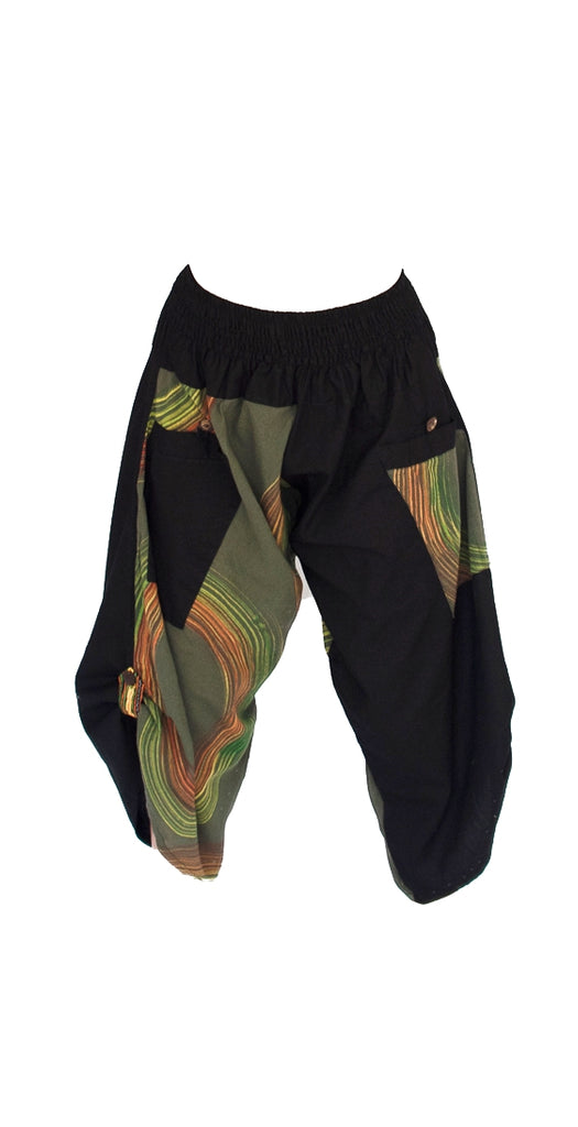 Women's Elastic Samurai Shorts in Forest Swirl-The High Thai-The High Thai-Yoga Pants-Harem Pants-Hippie Clothing-San Diego