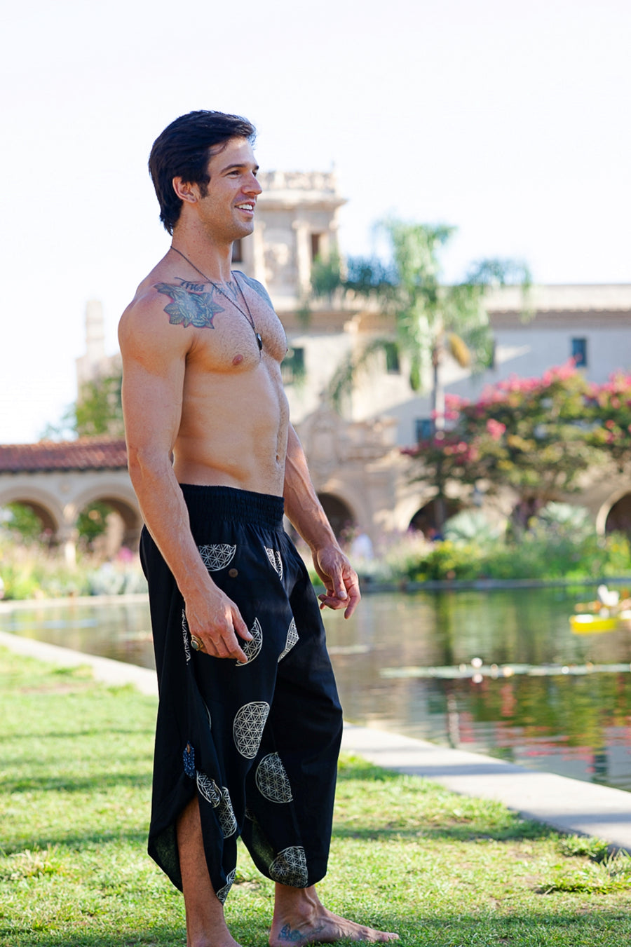 Samurai Elastic Shorts in Sacred Geometry-The High Thai-The High Thai-Yoga Pants-Harem Pants-Hippie Clothing-San Diego