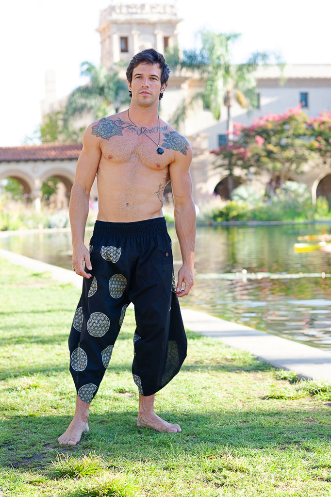 Samurai Elastic Shorts in Sacred Geometry-The High Thai-The High Thai-Yoga Pants-Harem Pants-Hippie Clothing-San Diego