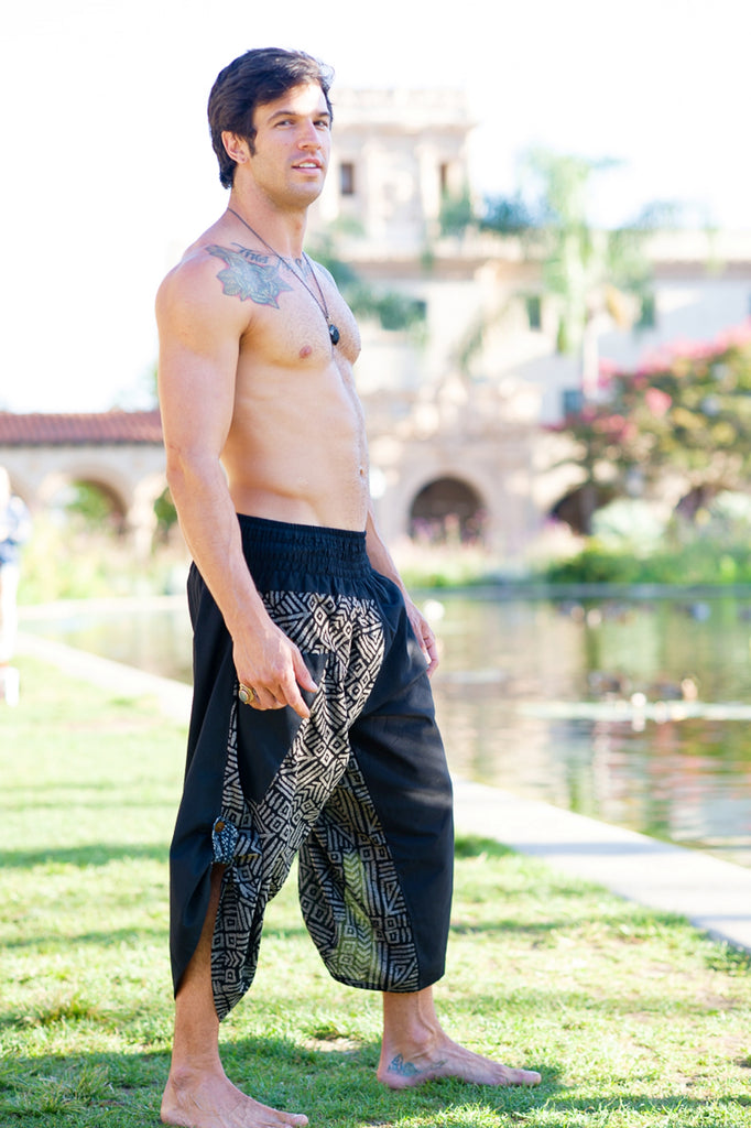 Samurai Elastic Shorts in Grey Swirl-The High Thai-The High Thai-Yoga Pants-Harem Pants-Hippie Clothing-San Diego