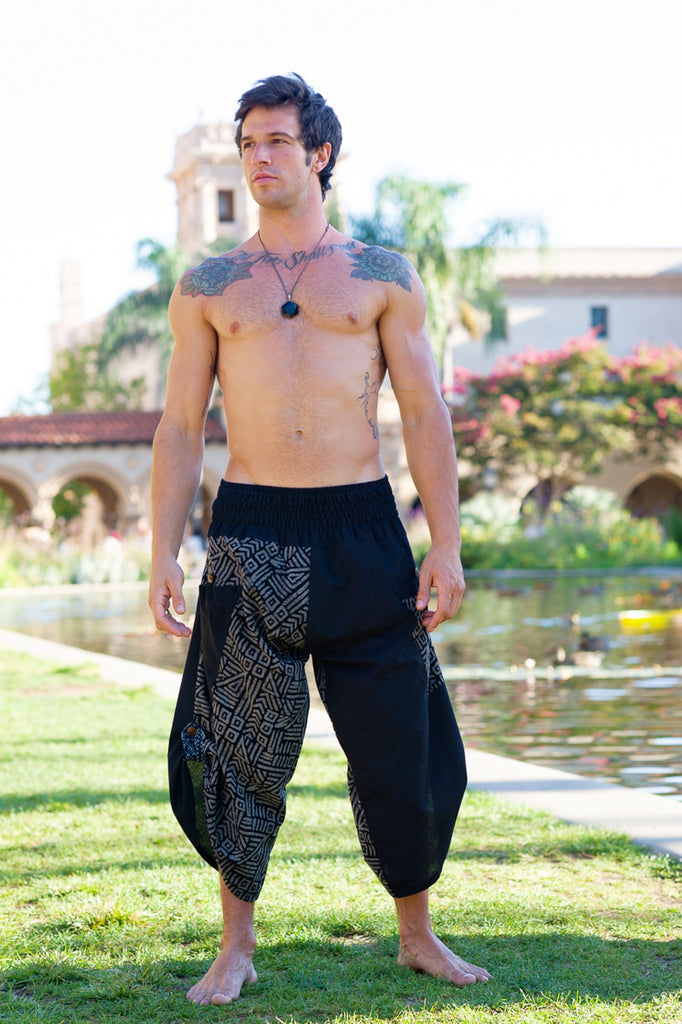 Samurai Elastic Shorts in Grey Swirl-The High Thai-The High Thai-Yoga Pants-Harem Pants-Hippie Clothing-San Diego