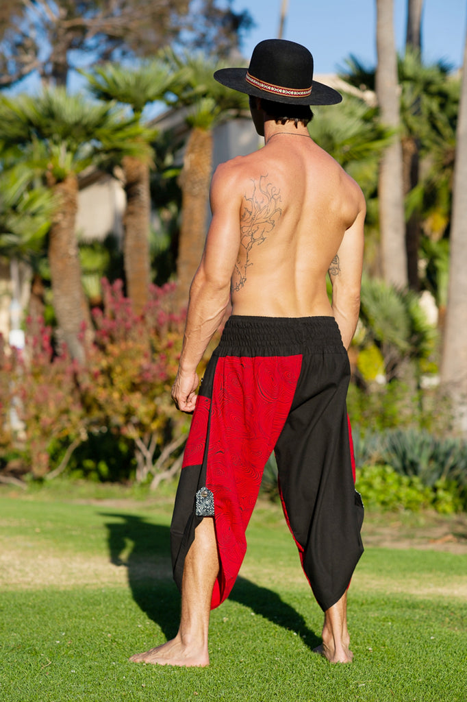 Samurai Elastic Shorts in Red Swirl-The High Thai-The High Thai-Yoga Pants-Harem Pants-Hippie Clothing-San Diego