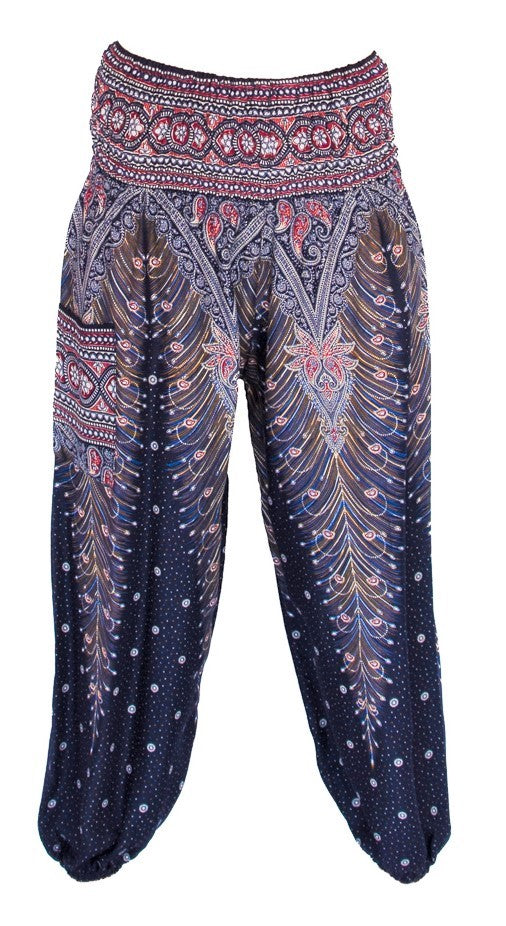 Feather Design Straight Leg Harem Pants in Navy Blue-The High Thai-The High Thai-Yoga Pants-Harem Pants-Hippie Clothing-San Diego