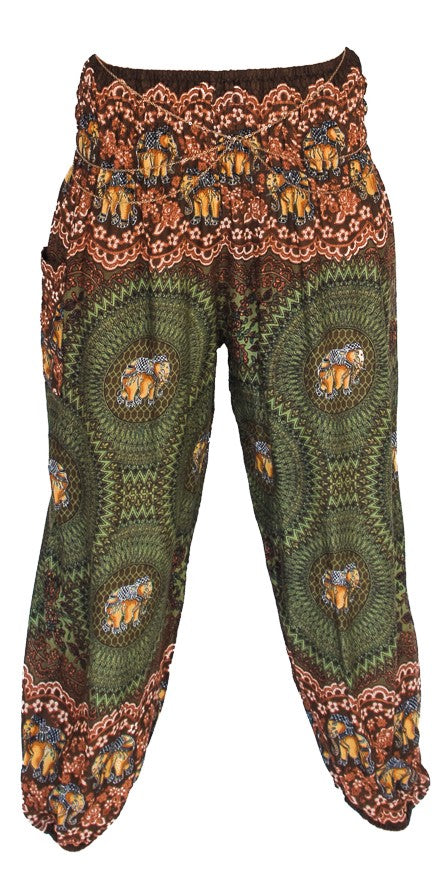 Elephant Design Straight Leg Harem Pants in Green-The High Thai-The High Thai-Yoga Pants-Harem Pants-Hippie Clothing-San Diego