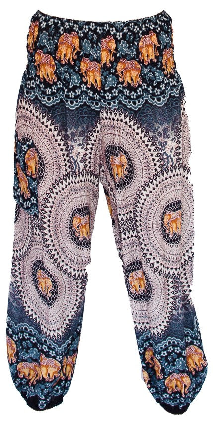 Elephant Design Straight Leg Harem Pants in White-The High Thai-The High Thai-Yoga Pants-Harem Pants-Hippie Clothing-San Diego