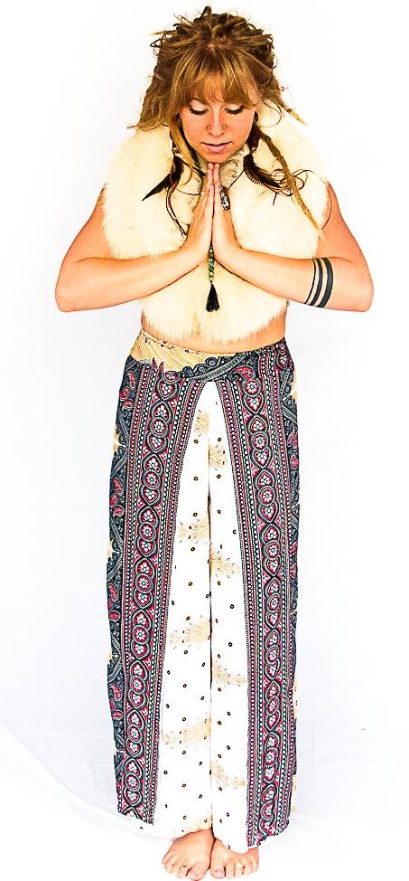 Feather Design Open Leg Pants in White-The High Thai-The High Thai-Yoga Pants-Harem Pants-Hippie Clothing-San Diego
