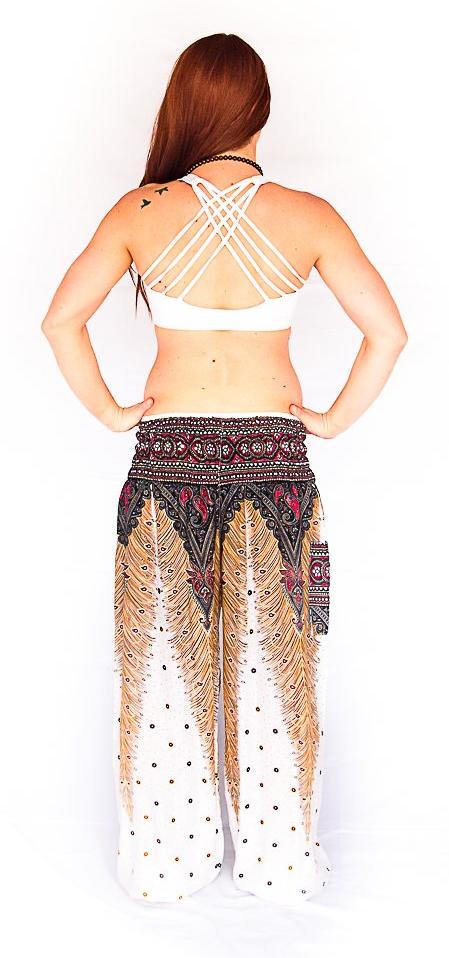 Feather Design Straight Leg Harem Pants in White-The High Thai-The High Thai-Yoga Pants-Harem Pants-Hippie Clothing-San Diego
