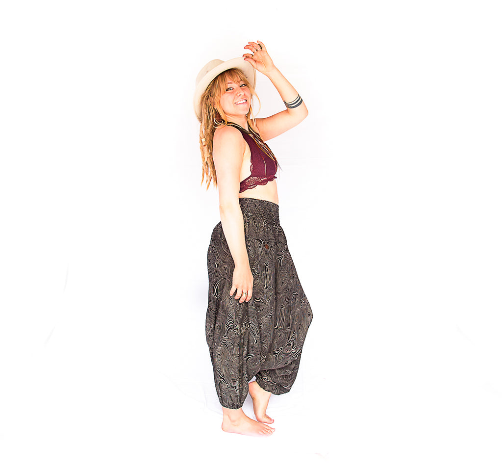 Women's Low Cut Harem Pants in Black Swirl-The High Thai-The High Thai-Yoga Pants-Harem Pants-Hippie Clothing-San Diego