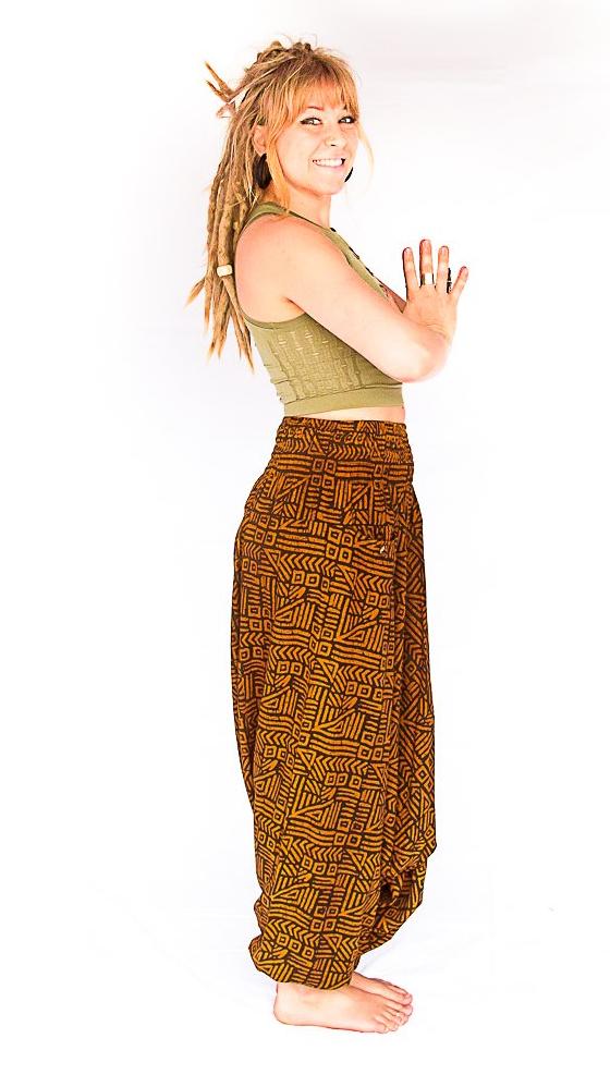 Women's Low Cut Harem Pants in Tribal Brown-The High Thai-The High Thai-Yoga Pants-Harem Pants-Hippie Clothing-San Diego