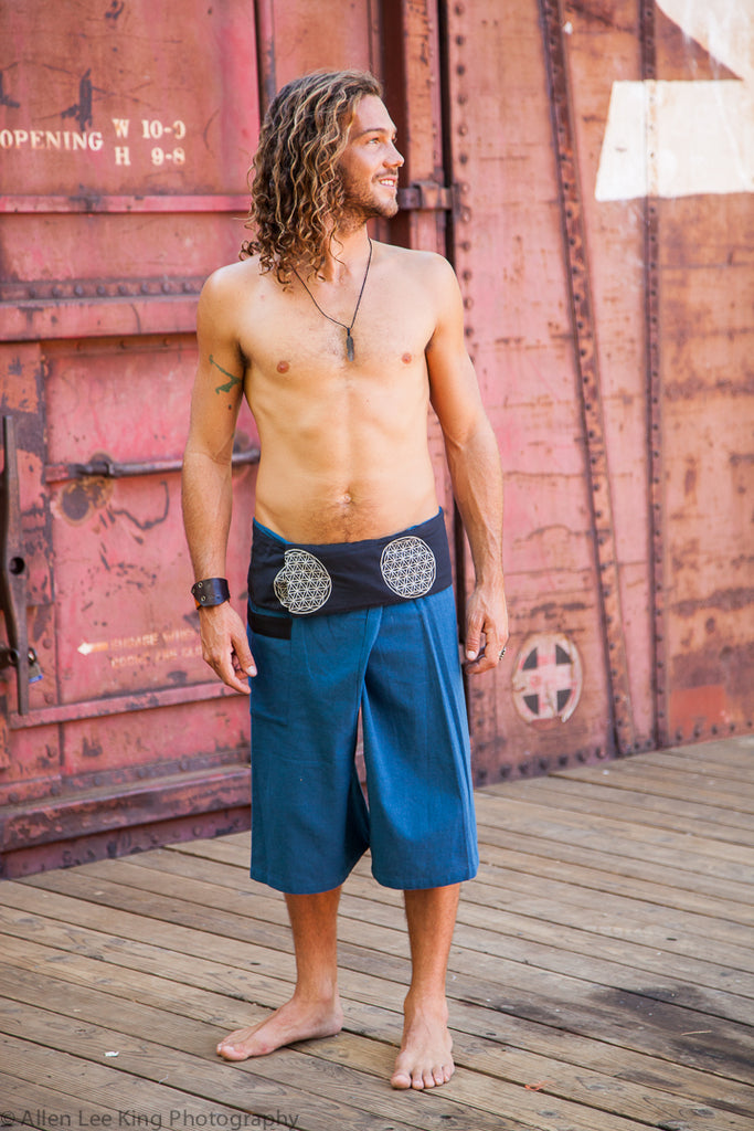 Flower of Life Fisherman Shorts in Blue-The High Thai-The High Thai-Yoga Pants-Harem Pants-Hippie Clothing-San Diego